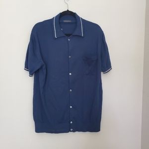 Saks Fifth Avenue Knit Full-Button Placket Polo with Tipped Color Large NWT